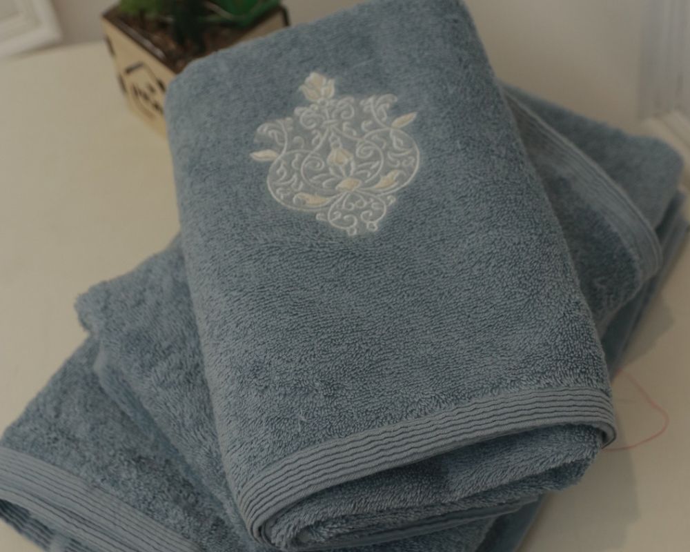 AT-52 Embroidered Motif Blue Towel