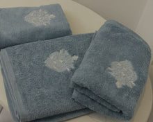 Load image into Gallery viewer, AT-52 Embroidered Motif Blue Towel
