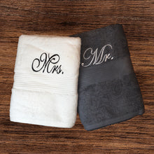 Load image into Gallery viewer, AT-53 White and Grey Mr and Mrs. Towel
