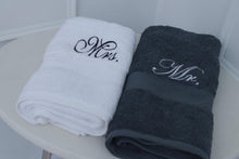 Load image into Gallery viewer, AT-53 White and Grey Mr and Mrs. Towel

