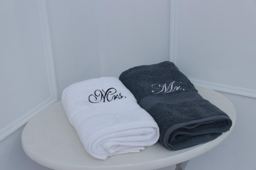 AT-53 White and Grey Mr and Mrs. Towel