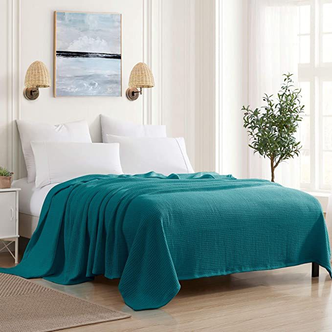 TBL-02 Teal Cotton Weave Throw